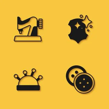 Set Sewing machine, button for clothes, Needle bed and needles and Leather ic Stock Illustration