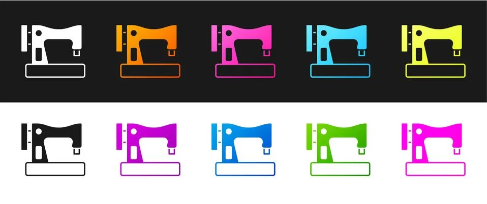 Set Sewing machine icon isolated on black and white background. Vector Illustrazione stock