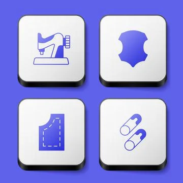 Set Sewing machine, Leather, pattern and Closed steel safety pin icon. White 库存插图
