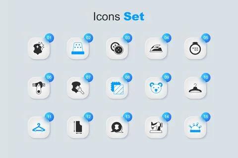 Set Sewing machine, Leather, Thimble for sewing, Hanger wardrobe, Needle be.. Illustrazione stock