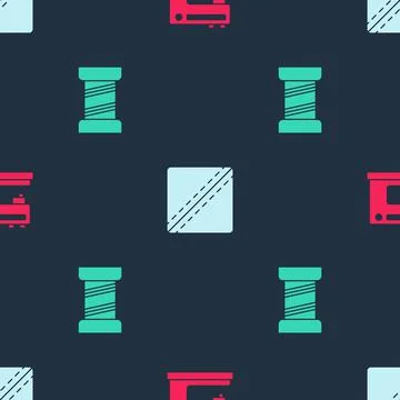 Set Sewing machine, Pattern and thread on seamless pattern. Vector Stock Illustration