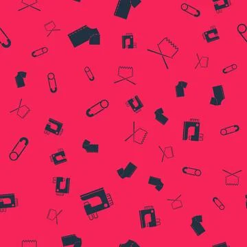 Set Sewing machine, pattern, Safety pin and Knitting needles on seamless patt Stock Illustration