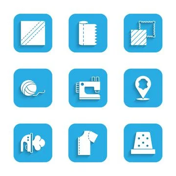 Set Sewing machine, pattern, Thimble for sewing, Leather, Electric iron, Yarn Stock Illustration