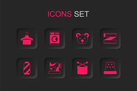 Set Sewing machine, Washer, Hanger wardrobe, Knitting needles, Tape measure.. Illustration