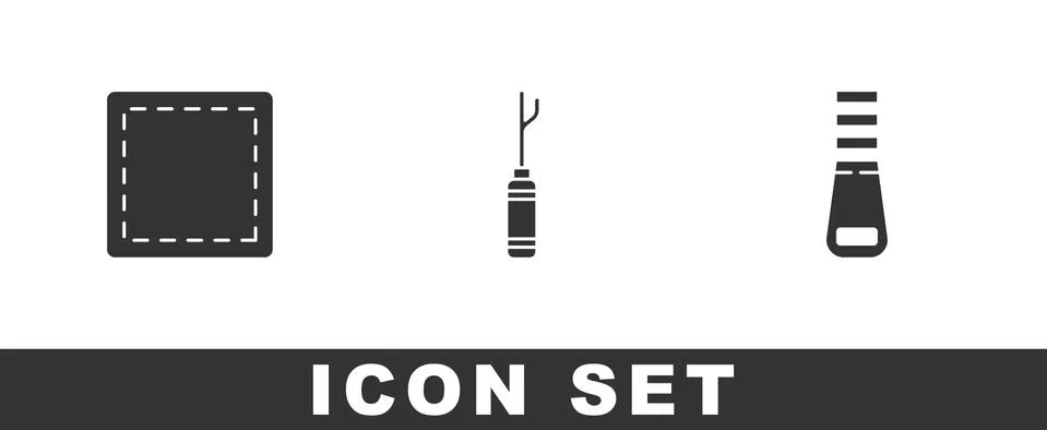 Set Sewing Pattern, Awl tool and Zipper icon. Vector Illustrazione stock