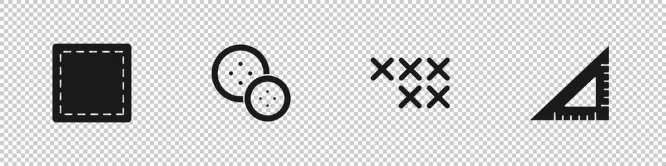 Set Sewing Pattern, button, Adjustable embroidery hoop and Triangular ruler icon Stock Illustration