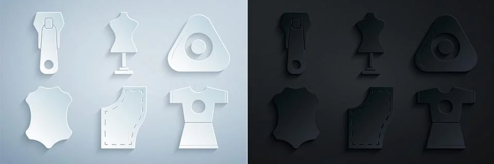 Set Sewing Pattern, chalk, Leather, Woman dress, Mannequin and Zipper icon イラスト素材