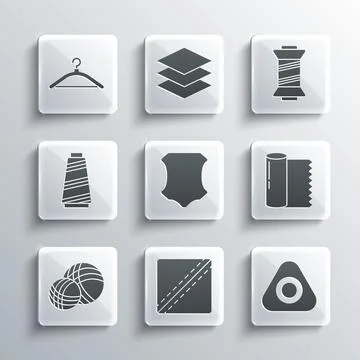 Set Sewing Pattern, chalk, Textile fabric roll, Leather, Yarn ball, thread Stockillustratie