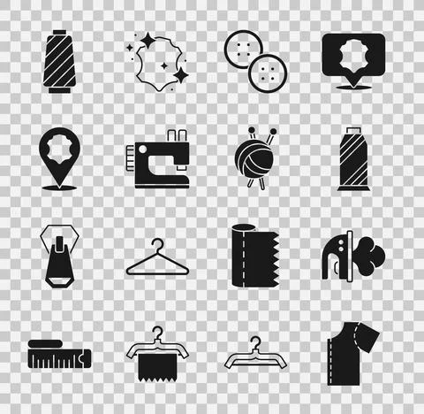 Set Sewing pattern, Electric iron, thread spool, button, machine, Leather, and Illustrazione stock