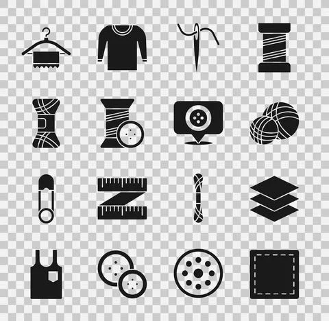 Set Sewing Pattern, Layers clothing textile, Yarn ball, Needle for sewing with Stock Illustration