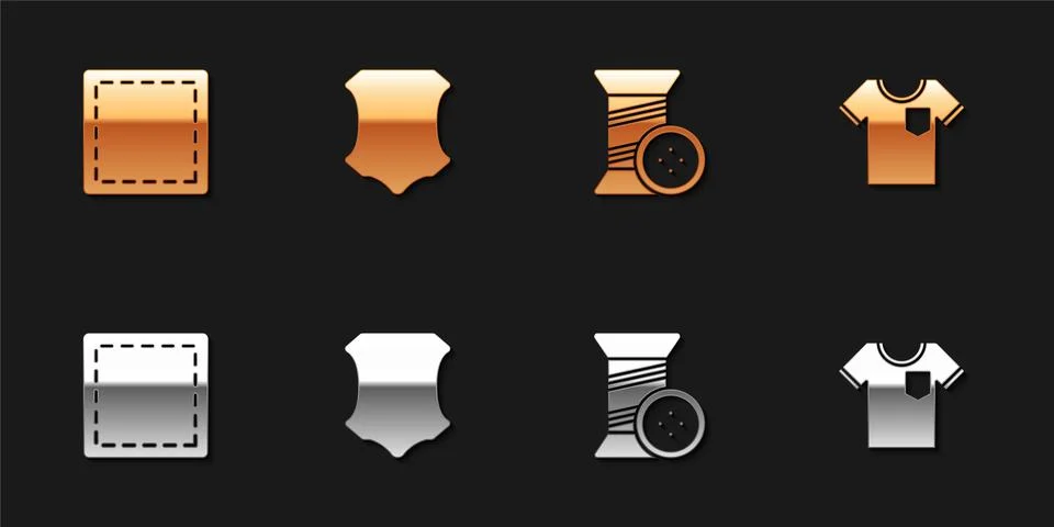 Set Sewing Pattern, Leather, thread and button and T-shirt icon. Vector Stock Illustration