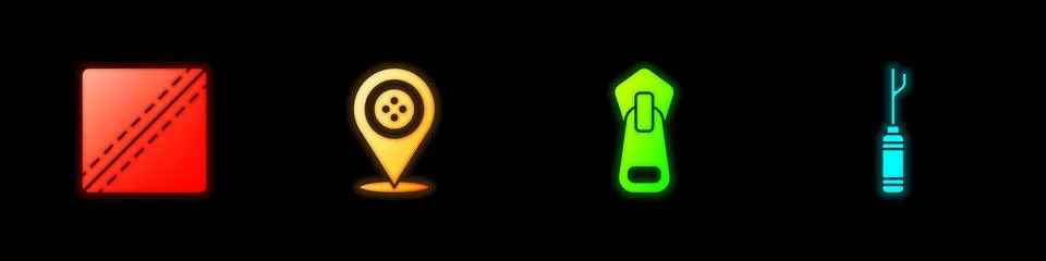 Set Sewing Pattern, Location tailor shop, Zipper and Awl tool icon. Vector Illustrazione stock