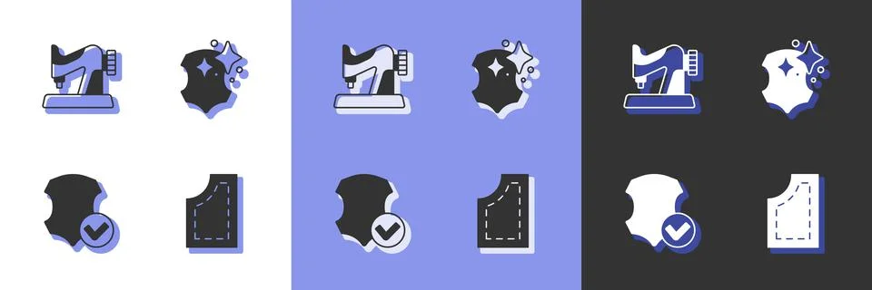 Set Sewing pattern, machine, Leather and icon. Vector 库存插图