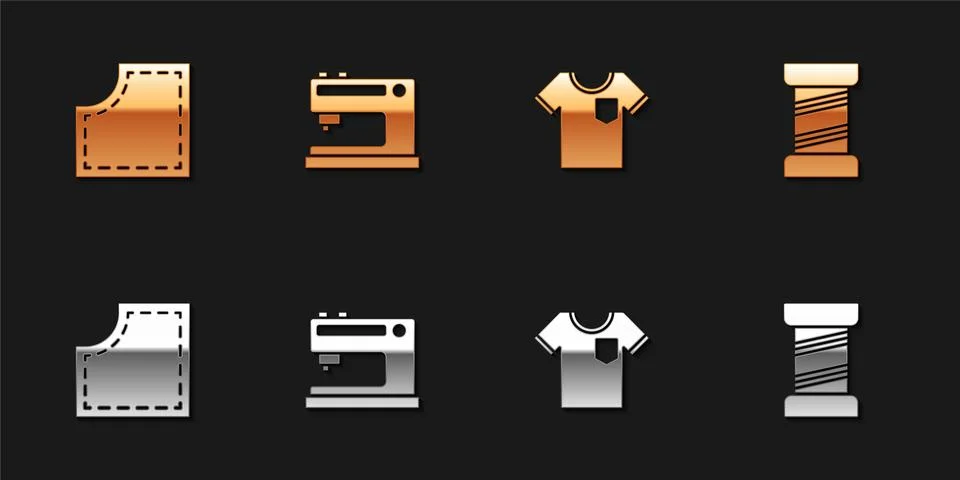 Set Sewing Pattern, machine, T-shirt and thread icon. Vector Stock Illustration