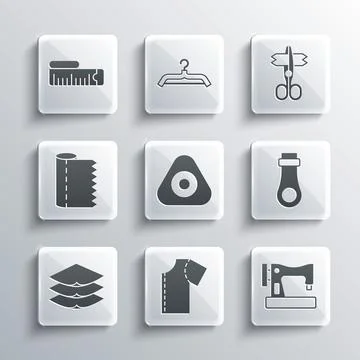 Set Sewing pattern, machine, Zipper, chalk, Layers clothing textile, Textile Illustrazione stock