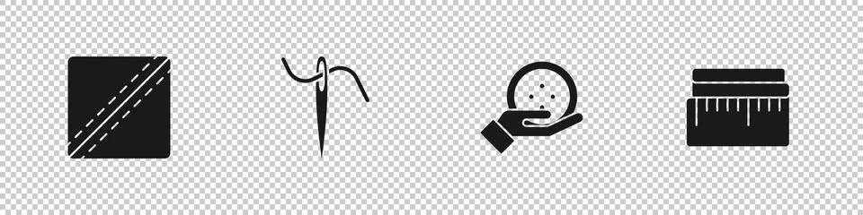 Set Sewing Pattern, Needle for sewing with thread, button and Tape measure icon Illustrazione stock