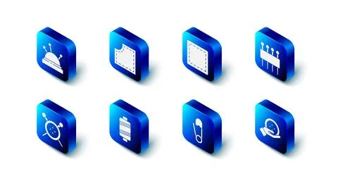 Set Sewing Pattern, Needle for sewing, button, Safety pin, thread, and knitting Stock Illustration