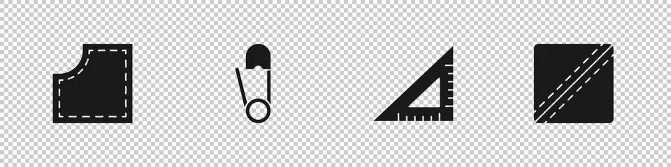 Set Sewing Pattern, Safety pin, Triangular ruler and icon. Vector Stockillustratie