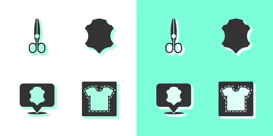 Set Sewing pattern, Scissors, Leather and  icon. Vector Stock Illustration