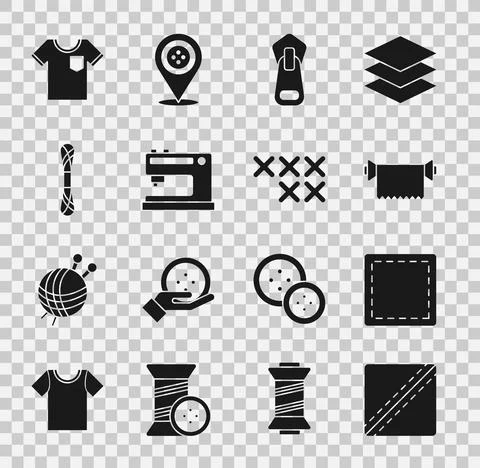 Set Sewing Pattern, Textile fabric roll, Zipper, machine, Yarn, T-shirt and 스톡 일러스트