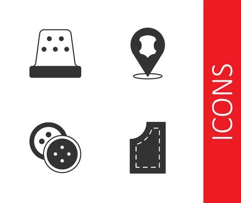 Set Sewing pattern, Thimble for sewing, button clothes and Leather icon. Vector Stock Illustration