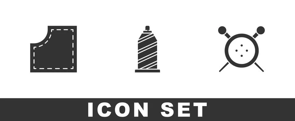 Set Sewing Pattern, thread and button and knitting needles icon. Vector Stock Illustration