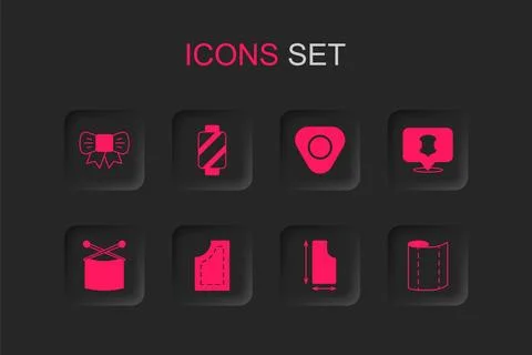 Set Sewing pattern, thread on spool, Gift bow, Leather, Textile fabric roll.. 库存插图