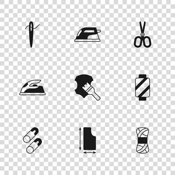 Set Sewing pattern, thread on spool, Yarn, Leather, Scissors, Needle for se.. Illustrazione stock