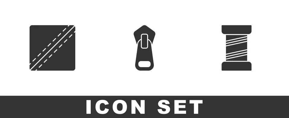 Set Sewing Pattern, Zipper and thread icon. Vector Stock Illustration