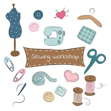 Set of sewing supplies sewing workshop vector illustration Stockillustratie