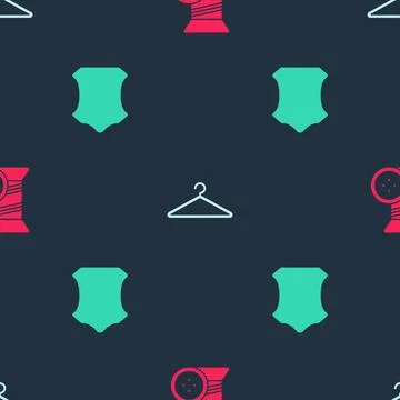 Set Sewing thread and button, Hanger wardrobe and Leather on seamless pattern Stock Illustration