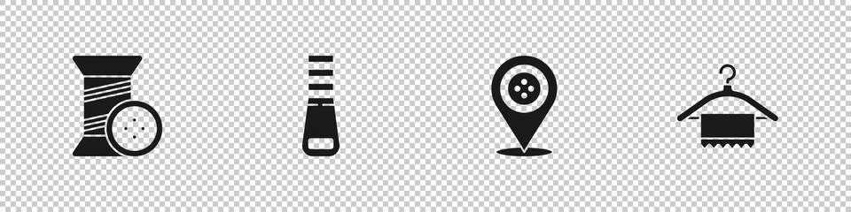 Set Sewing thread and button, Zipper, Location tailor shop and Hanger wardrobe Stock Illustration
