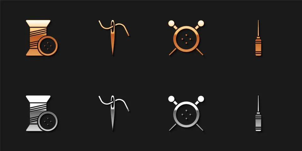 Set Sewing thread and button, Needle for sewing with, knitting needles and Awl Stock Illustration