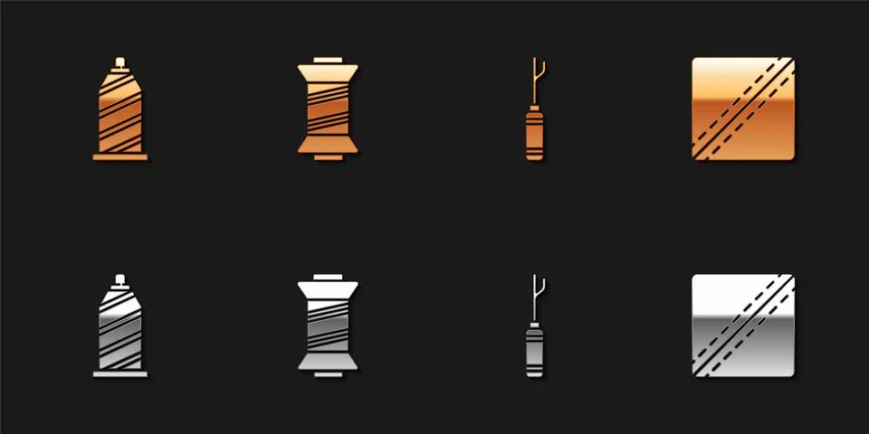 Set Sewing thread, , Awl tool and Pattern icon. Vector Stock Illustration