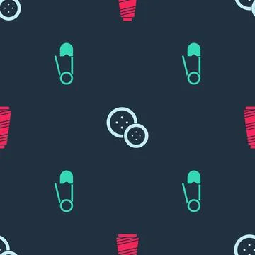 Set Sewing thread, button and Safety pin on seamless pattern. Vector イラスト素材