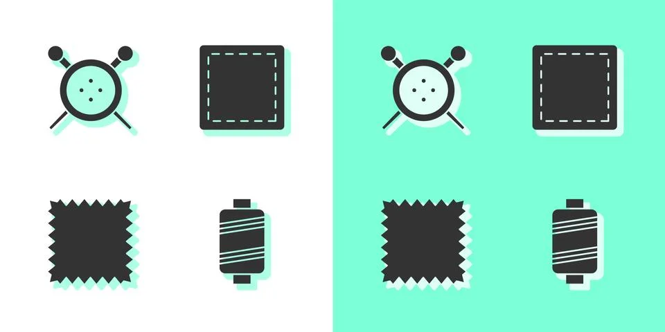 Set Sewing thread, button and knitting needles, Leather and Pattern icon. Vector Stock Illustration