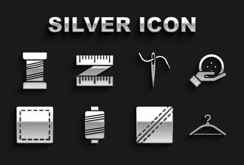 Set Sewing thread, button, Hanger wardrobe, Pattern, Needle for sewing with, and Illustrazione stock