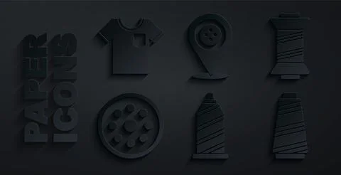 Set Sewing thread, button, Location tailor shop and T-shirt icon. Vector イラスト素材