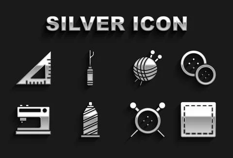 Set Sewing thread, button, Pattern, and knitting needles, machine, Yarn ball Stockillustratie