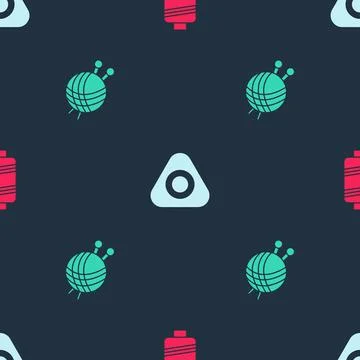 Set Sewing thread, chalk and Yarn ball with knitting needles on seamless pattern Stock Illustration