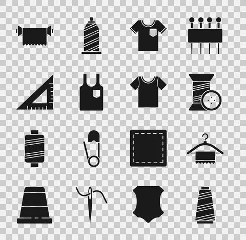 Set Sewing thread, Hanger wardrobe, and button, T-shirt, Sleeveless, Triangular Stock Illustration