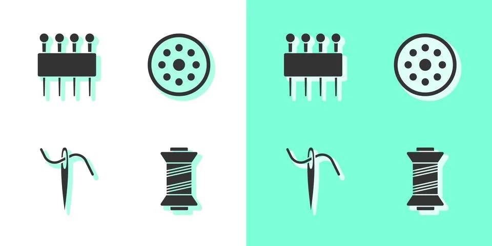 Set Sewing thread, Needle for sewing, with and button icon. Vector Stock Illustration