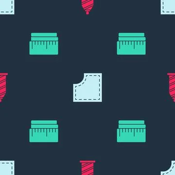 Set Sewing thread, Pattern and Tape measure on seamless pattern. Vector Stock Illustration