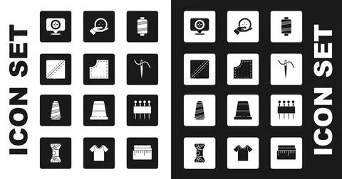 Set Sewing thread, Pattern, Location tailor shop, Needle for sewing with, button Stock Illustration