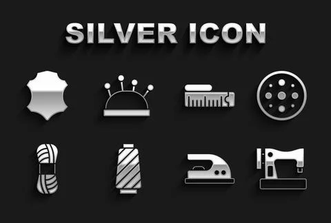 Set Sewing thread on spool, button, machine, Electric iron, Yarn, Tape meas.. Stock Illustration