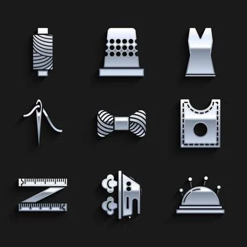 Set Sewing thread on spool, Electric iron, Needle bed and needles, Pattern, Tape イラスト素材