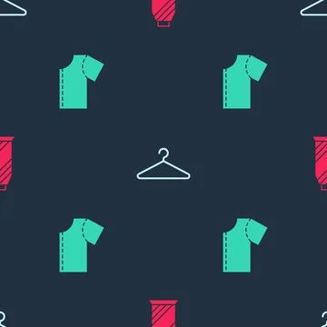 Set Sewing thread on spool, Hanger wardrobe and pattern on seamless pattern Illustrazione stock