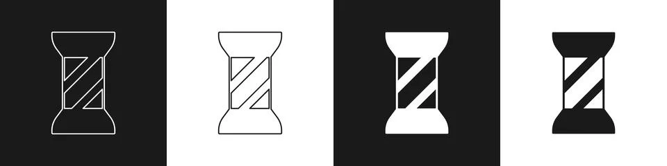 Set Sewing thread on spool icon isolated on black and white background. Yarn Stock Illustration