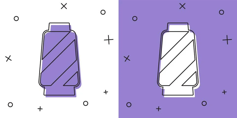 Set Sewing thread on spool icon isolated on white and purple background. Yarn Stock Illustration