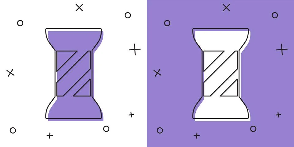 Set Sewing thread on spool icon isolated on white and purple background. Yarn Stock Illustration